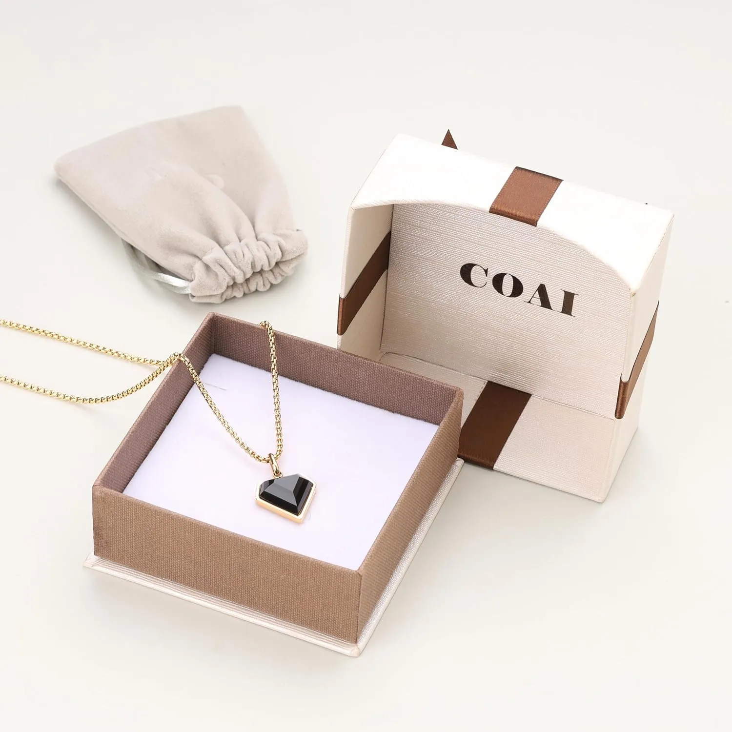 COAI Black Heart Pendant Necklace for Women and Men, Stainless Steel Diamond Shape Onyx Necklace