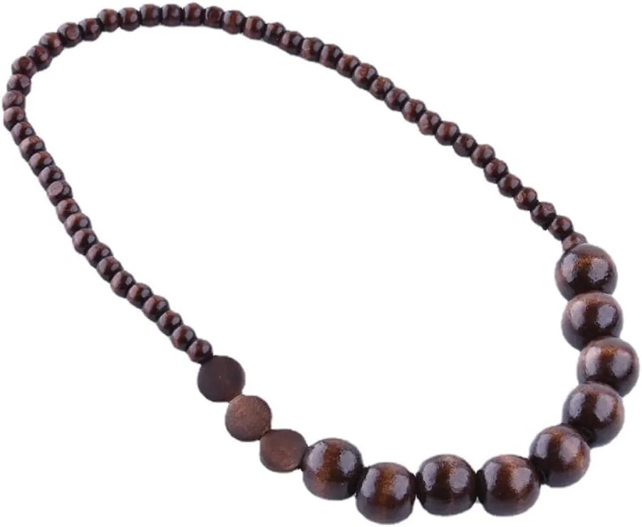 COLORFUL BLING Natural Chunky Wooden Beads Statement Necklace Boho African Tribal Collar Choker Bib Necklace Hippie Vacation Jewelry for Unisex Men Women