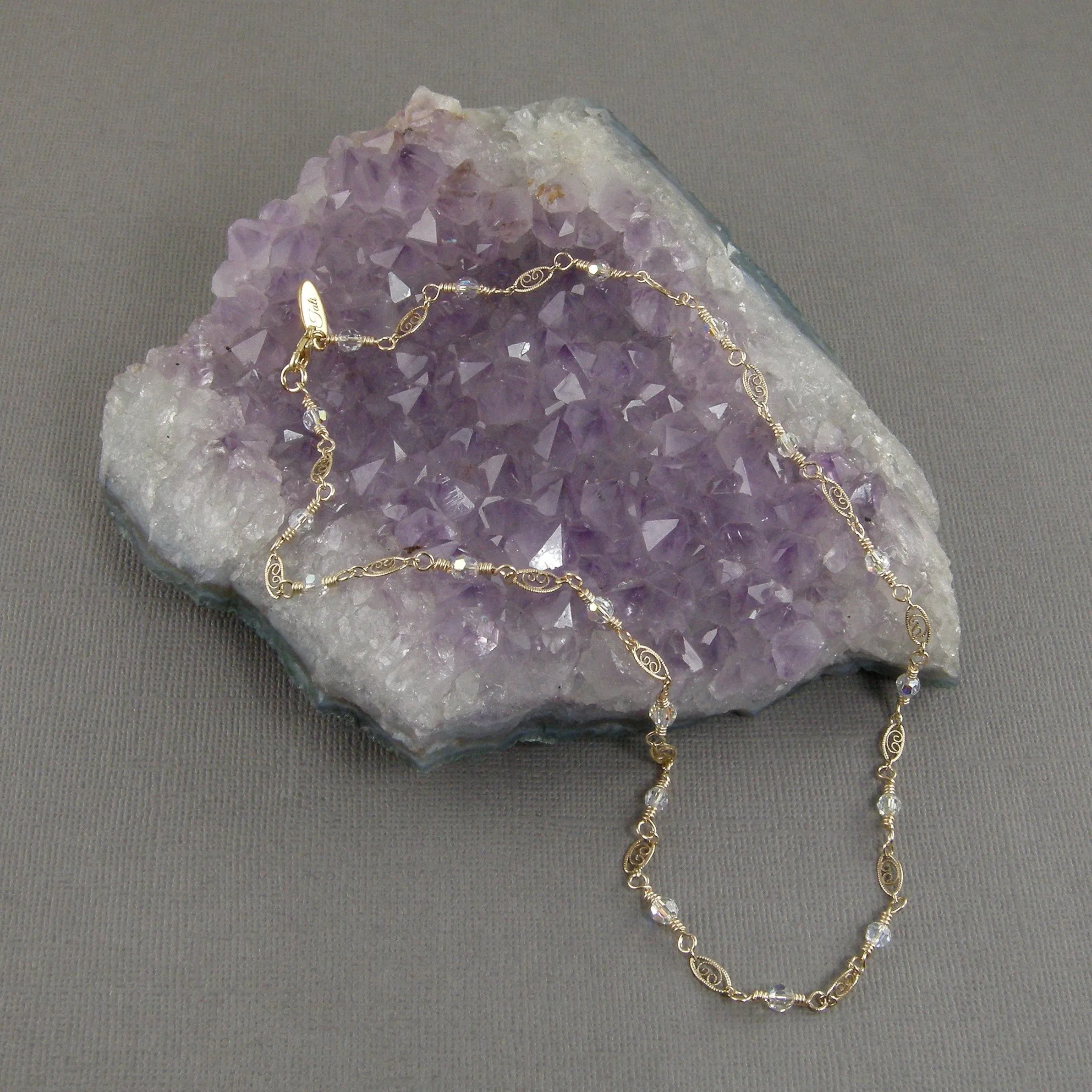 Crystal Necklace | Gold Chain Necklace | Dainty Crystal Gold Necklace