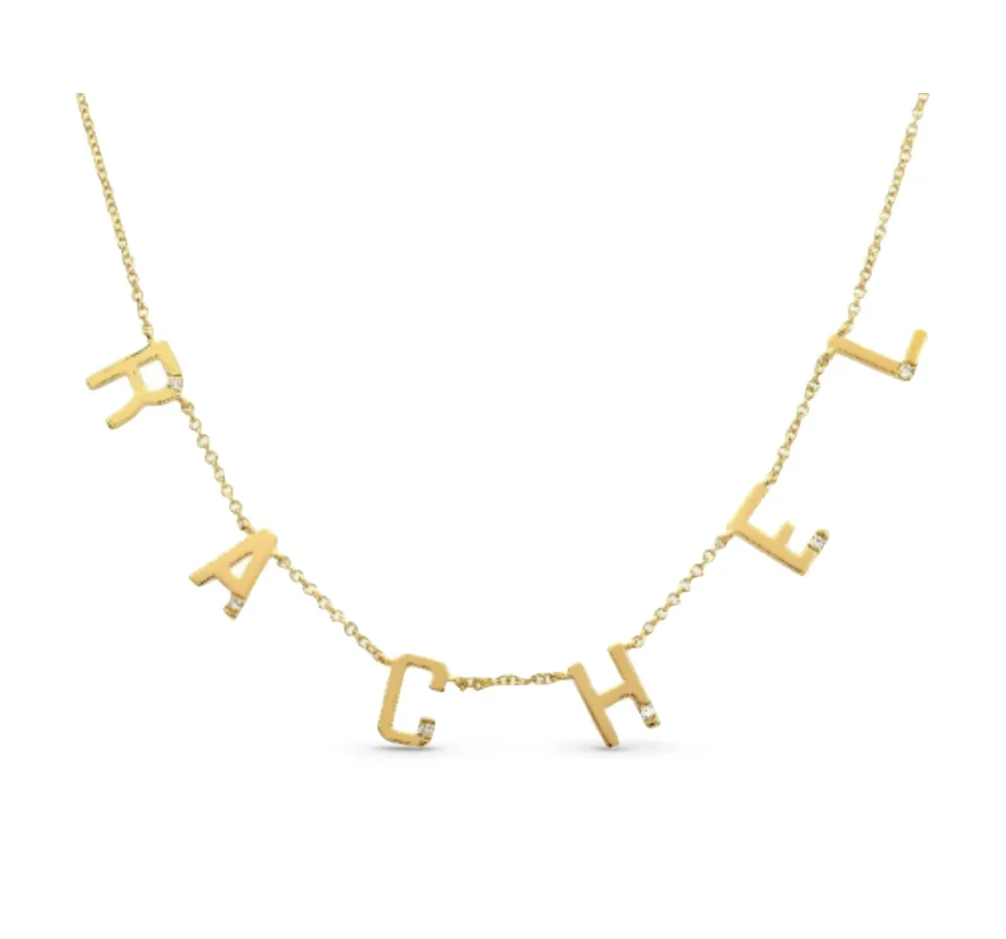 Custom Elongated Multiple Initials / Name Necklace with Tiny Diamond Necklace