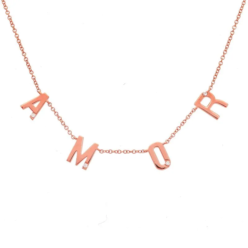 Custom Elongated Multiple Initials / Name Necklace with Tiny Diamond Necklace