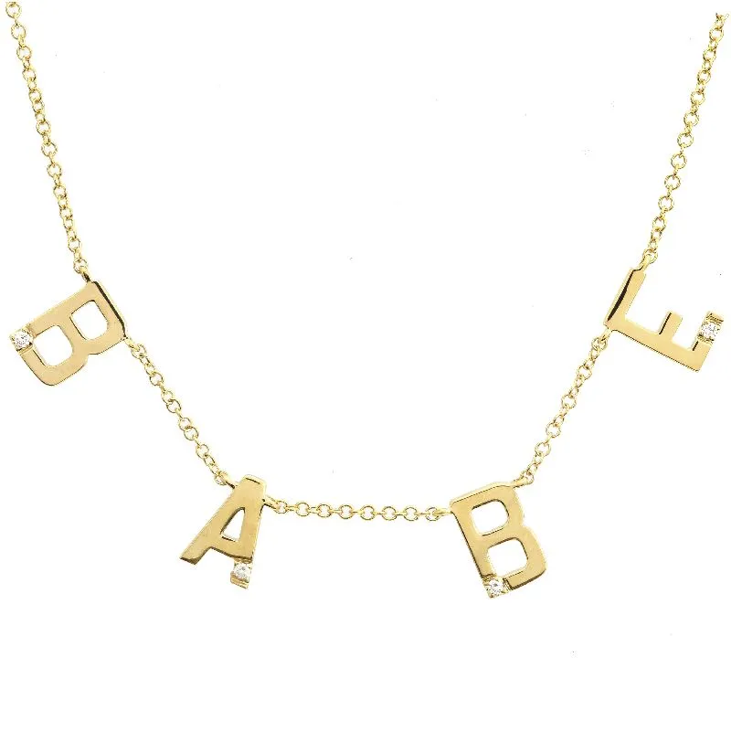 Custom Elongated Multiple Initials / Name Necklace with Tiny Diamond Necklace