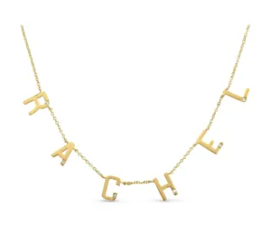 Custom Elongated Multiple Initials / Name Necklace with Tiny Diamond Necklace