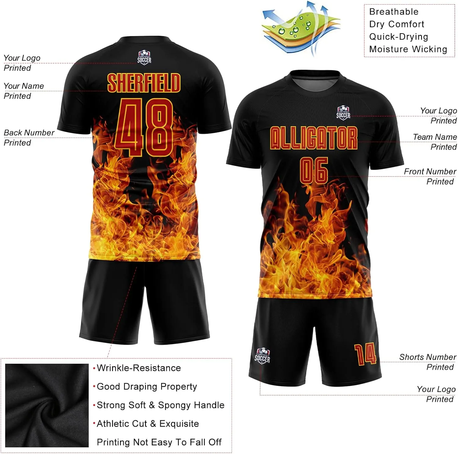 Custom Soccer Jerseys Personalized Soccer T Shirts & Shorts for Men Youth Women Boys, Printed Name Number Team Uniforms