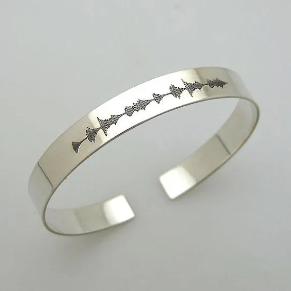 Custom Voice Wave Silver Bracelet, Oxidized silver