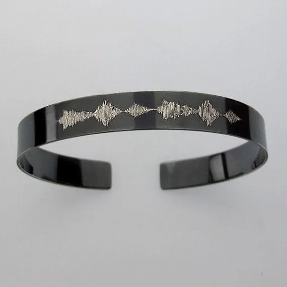 Custom Voice Wave Silver Bracelet, Oxidized silver