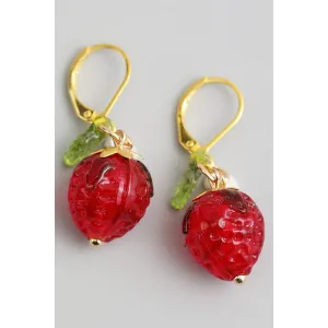 Dangling Strawberry Huggie Earrings