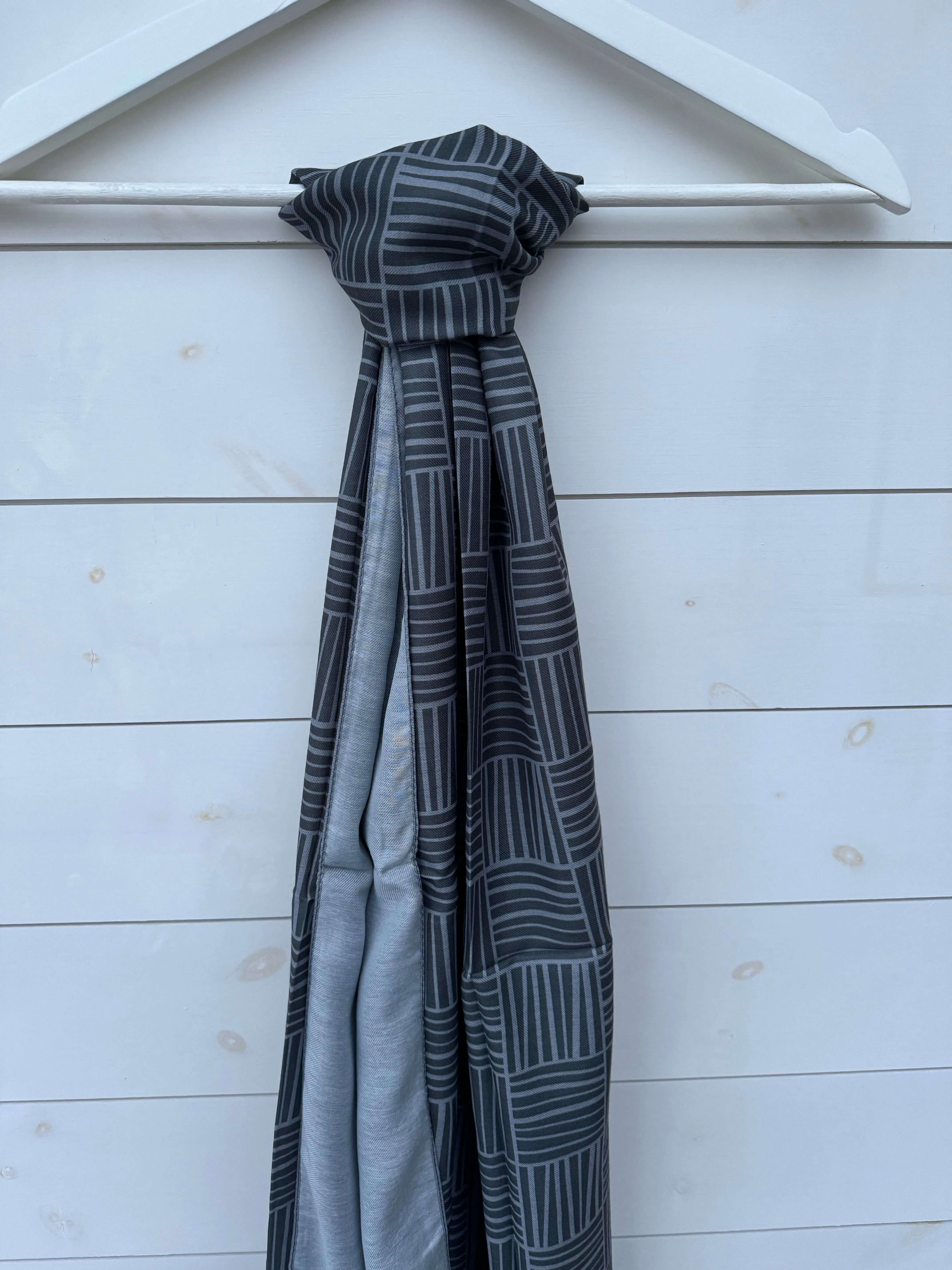 Dark Grey Lined Jacquard Scarf