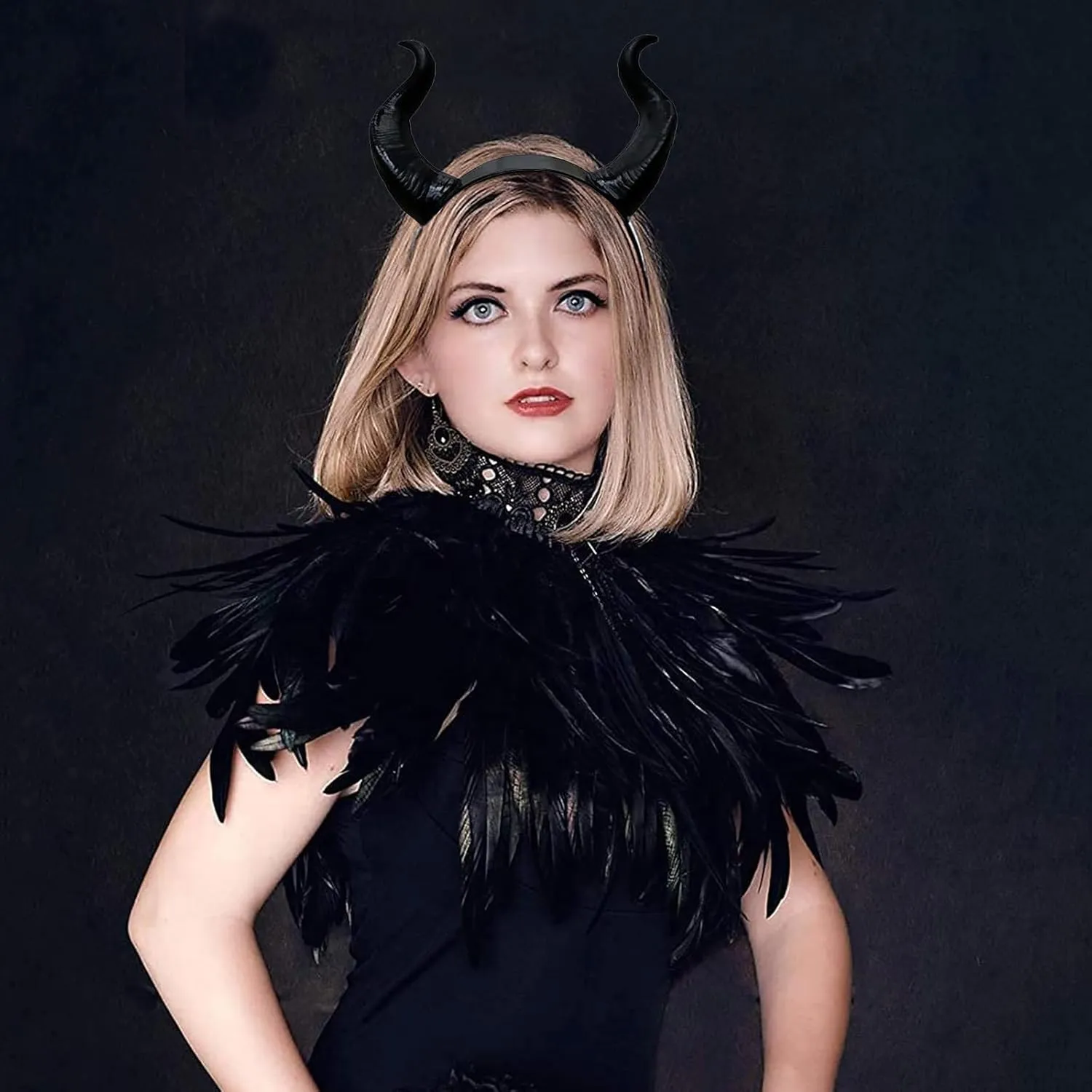 Devil Horns Headband black Cosplay Horn Hair Hoop Gothic Beauty Halloween Dress Up Hair Accessories Hairdress for Halloween Christmas Party Dress Up