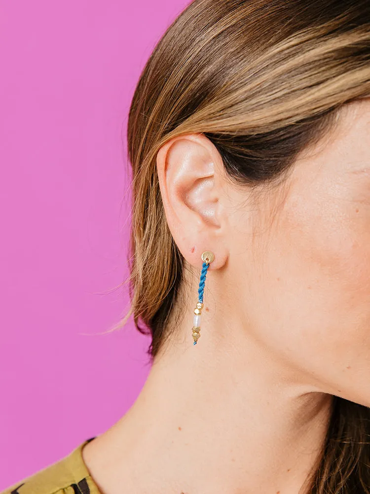 Devin Corded Dangle Earrings - Blue