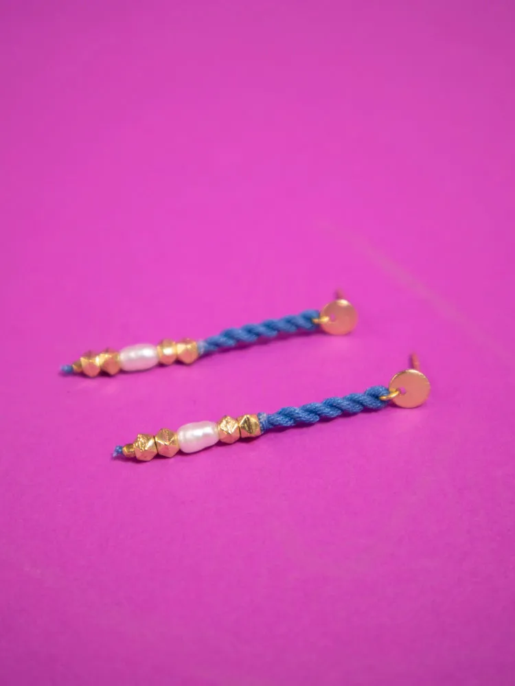Devin Corded Dangle Earrings - Blue