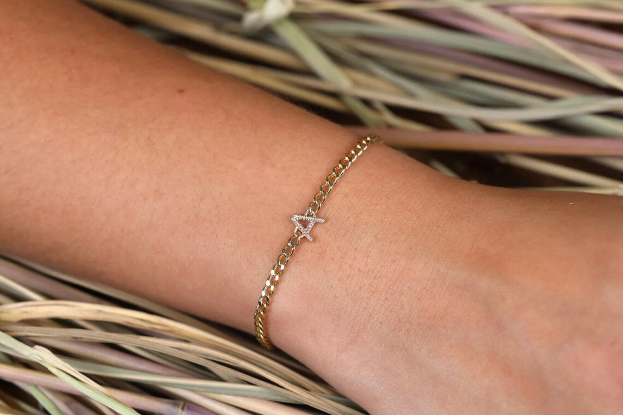 Diamond Initial Cuban Chain Bracelet, Vivian