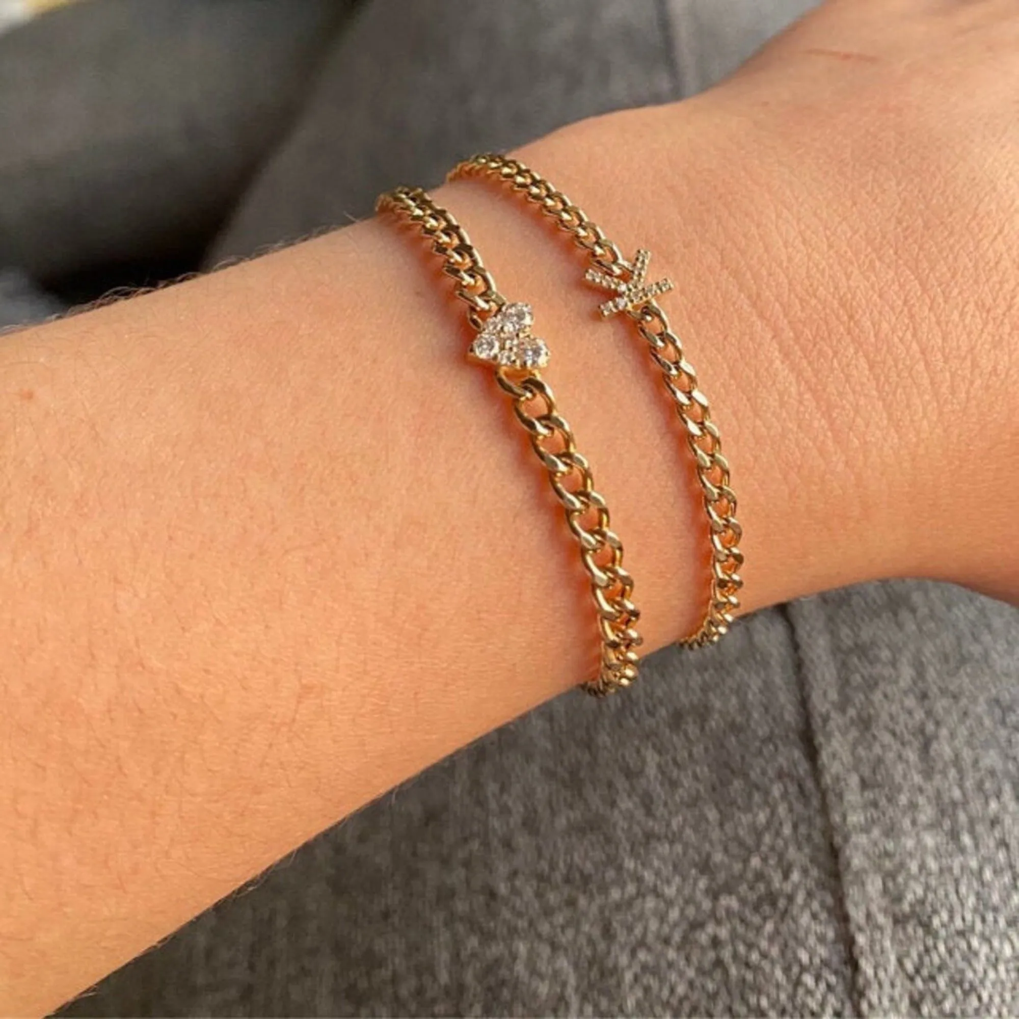 Diamond Initial Cuban Chain Bracelet, Vivian