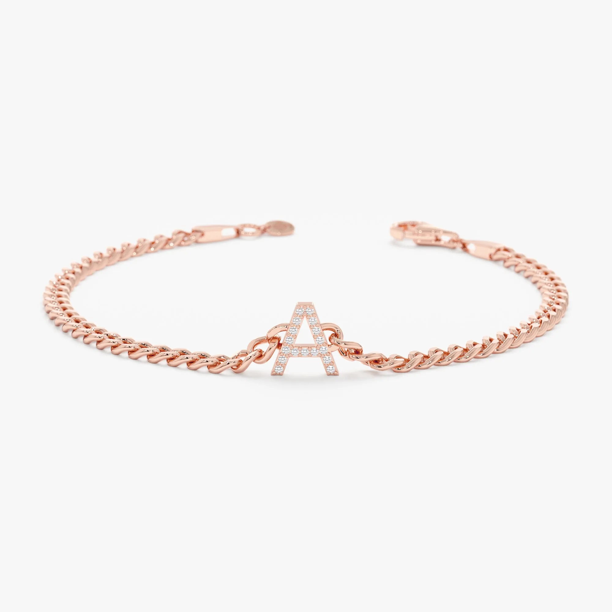 Diamond Initial Cuban Chain Bracelet, Vivian