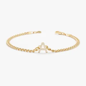 Diamond Initial Cuban Chain Bracelet, Vivian
