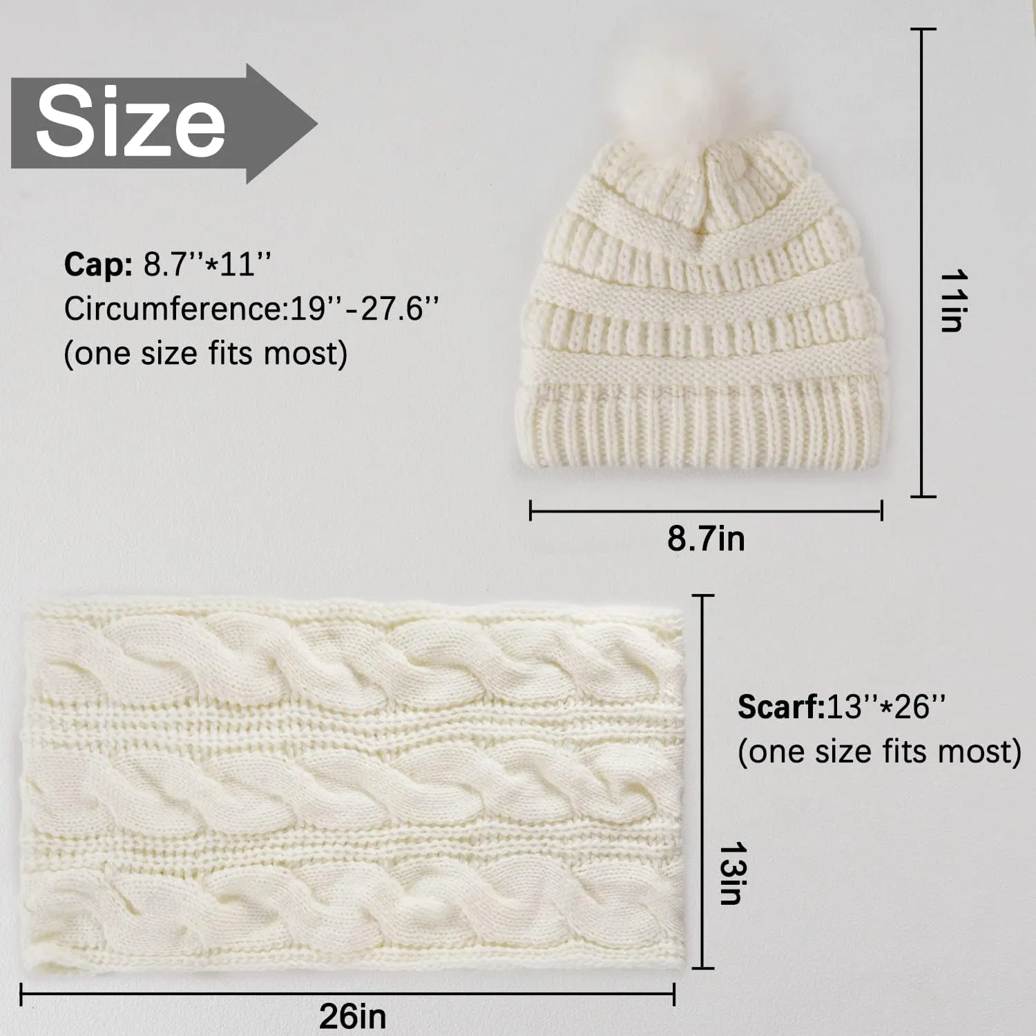 Double Couple Winter Scarf and Hat Set for Women Thick Cable Knitted Circle Loop Infinity Scarfs and Warm Beanie Hat