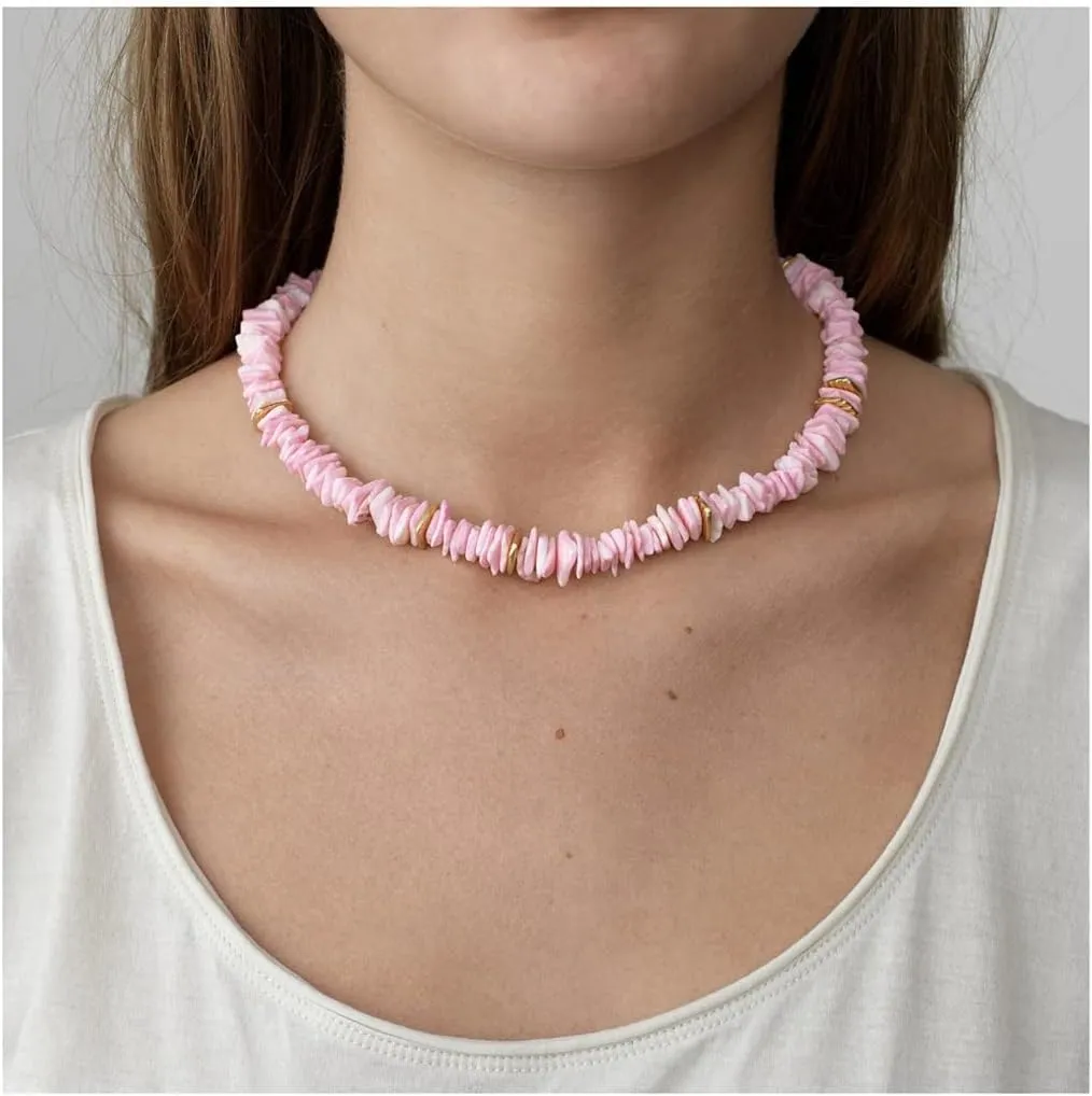 DouuYuhet White Clam Chips Shell Surfer Necklace For Men Boy, Collar Choker Shells Necklace with Coconut Wood Beads with Extended Chain For Mens Boy