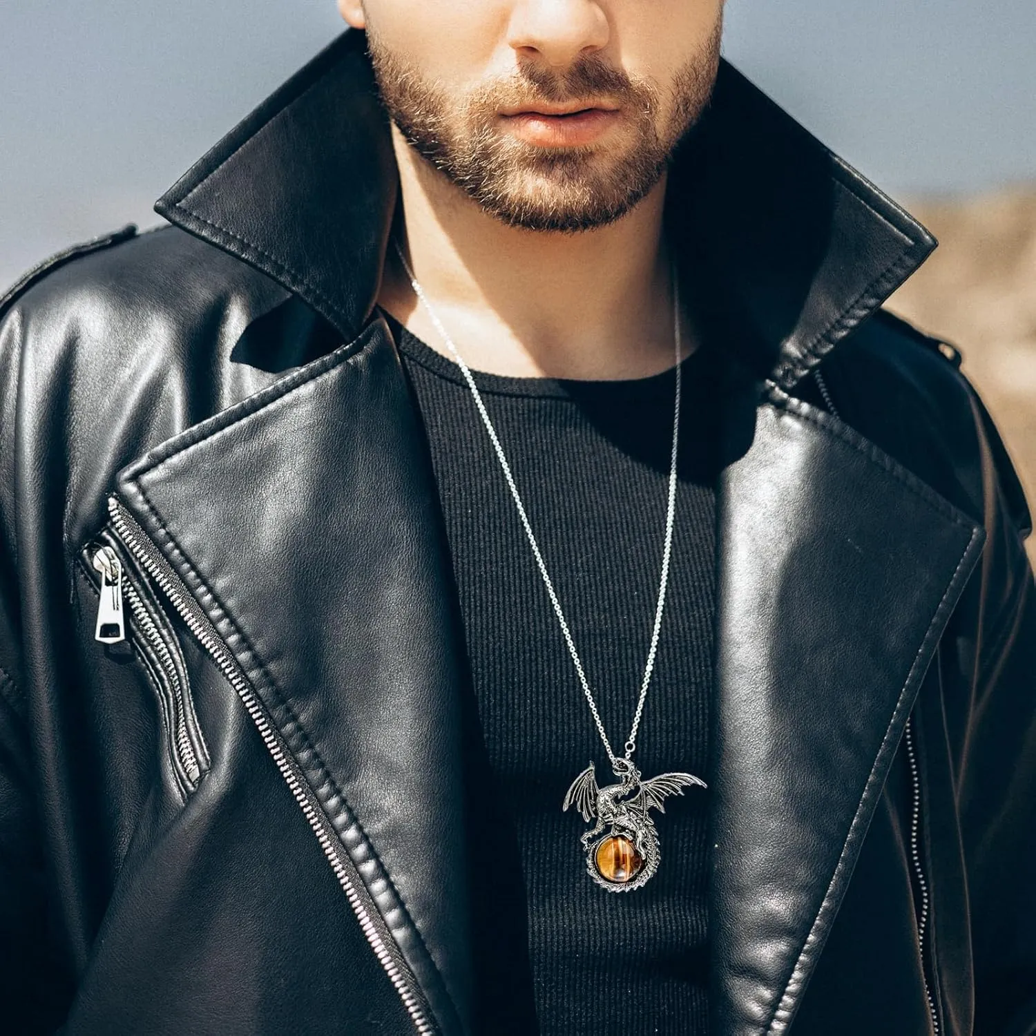 Dragon Necklace - Unique Crystal & Gemstone Pendant for Men & Women - Silver Dinosaur Jewelry Gift