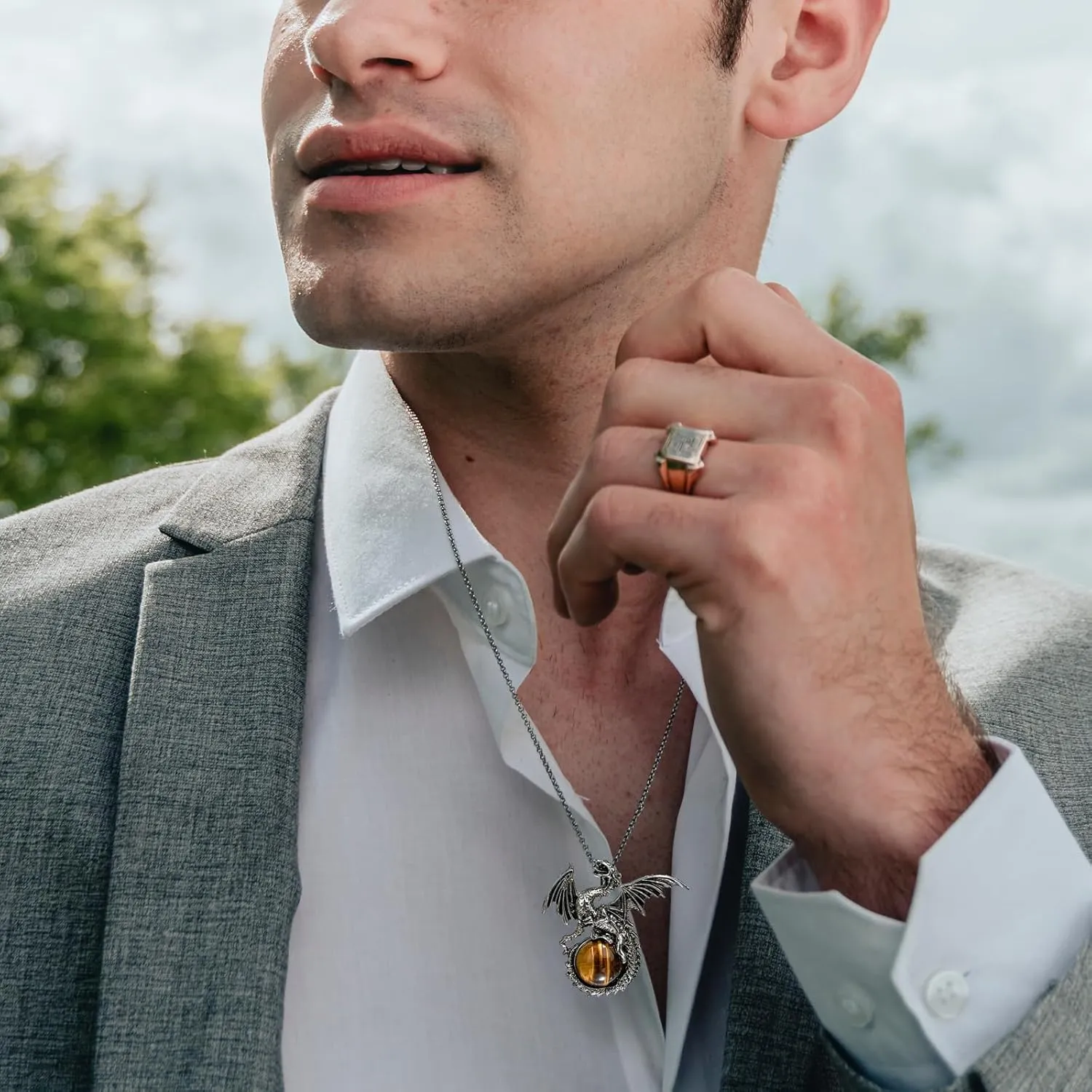 Dragon Necklace - Unique Crystal & Gemstone Pendant for Men & Women - Silver Dinosaur Jewelry Gift