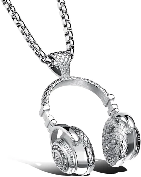Dreuyet Headphones Necklace for Men Hip-hop Punk Headset Necklace Music Rock Lover Pendant Necklace Stainless Steel Fashion DJ Headset Music Earphone Headphone Necklace