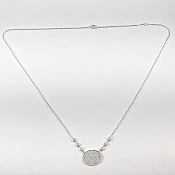 Elegant Oval Shape Pave CZ Dainty Silver Necklace