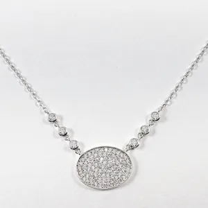 Elegant Oval Shape Pave CZ Dainty Silver Necklace