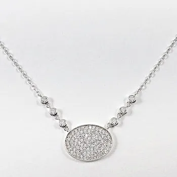 Elegant Oval Shape Pave CZ Dainty Silver Necklace