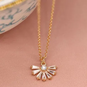 Faux Gold Simple Deco Crystal Fan Necklace