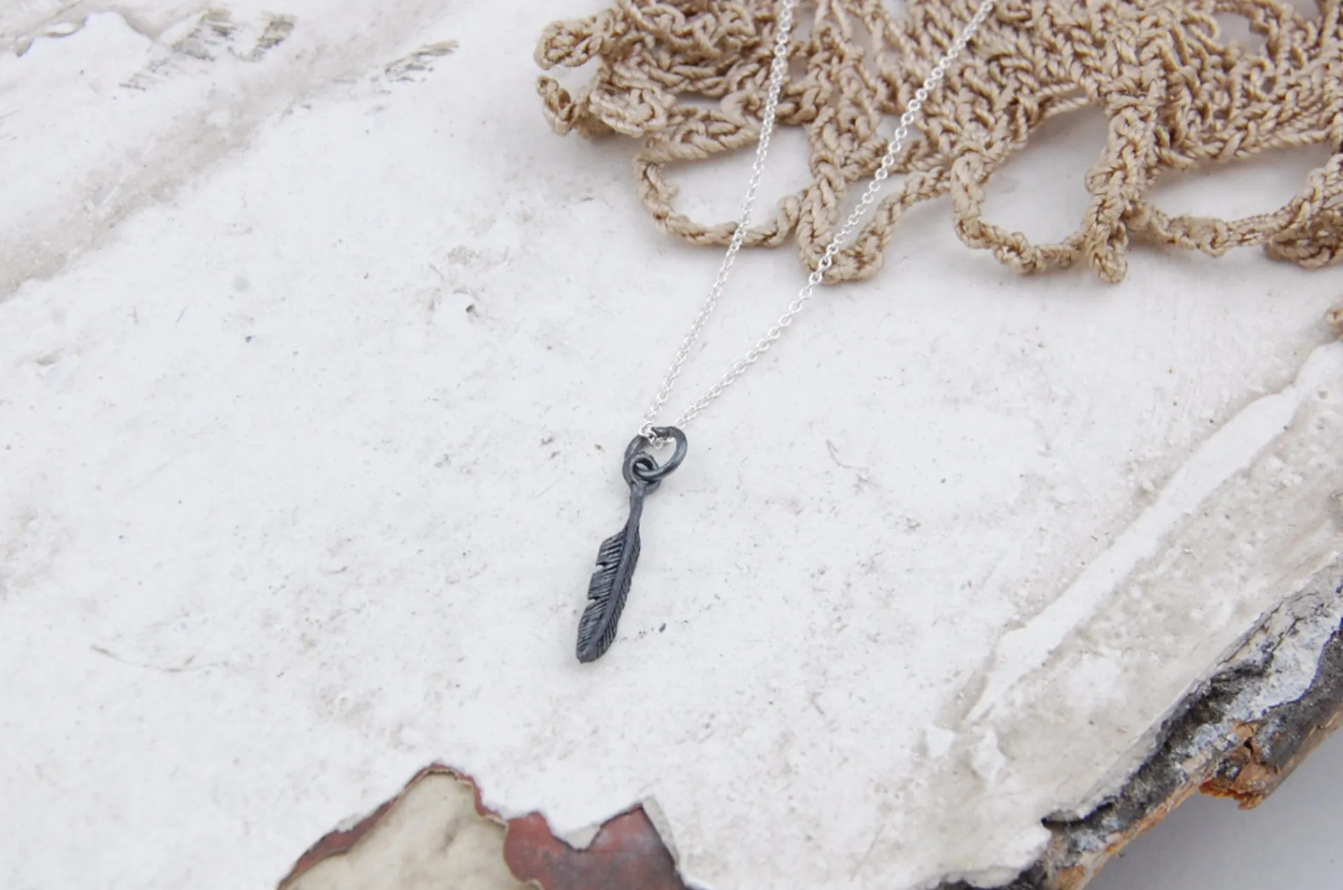 feather pendant necklace | 925 silver oxidized
