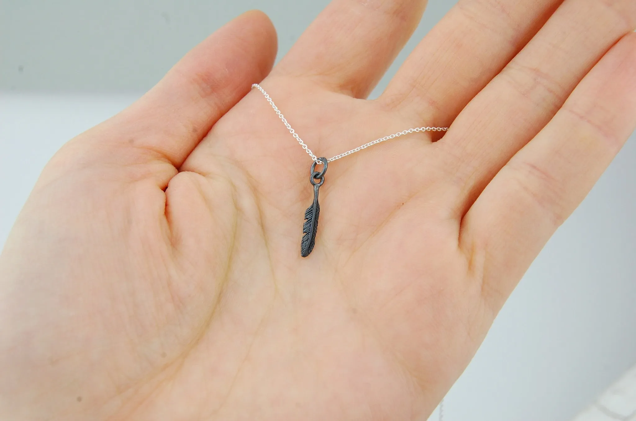 feather pendant necklace | 925 silver oxidized