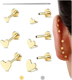 Flat Back Earrings Stud : 14K Gold Filled Titanium Surgical Steel Earrings Hypoallergenic for Women Men 18G Cartilage Helix Tragus Conch Medusa Piercing Jewelry Dainty Stud Earring Set 3 Pair