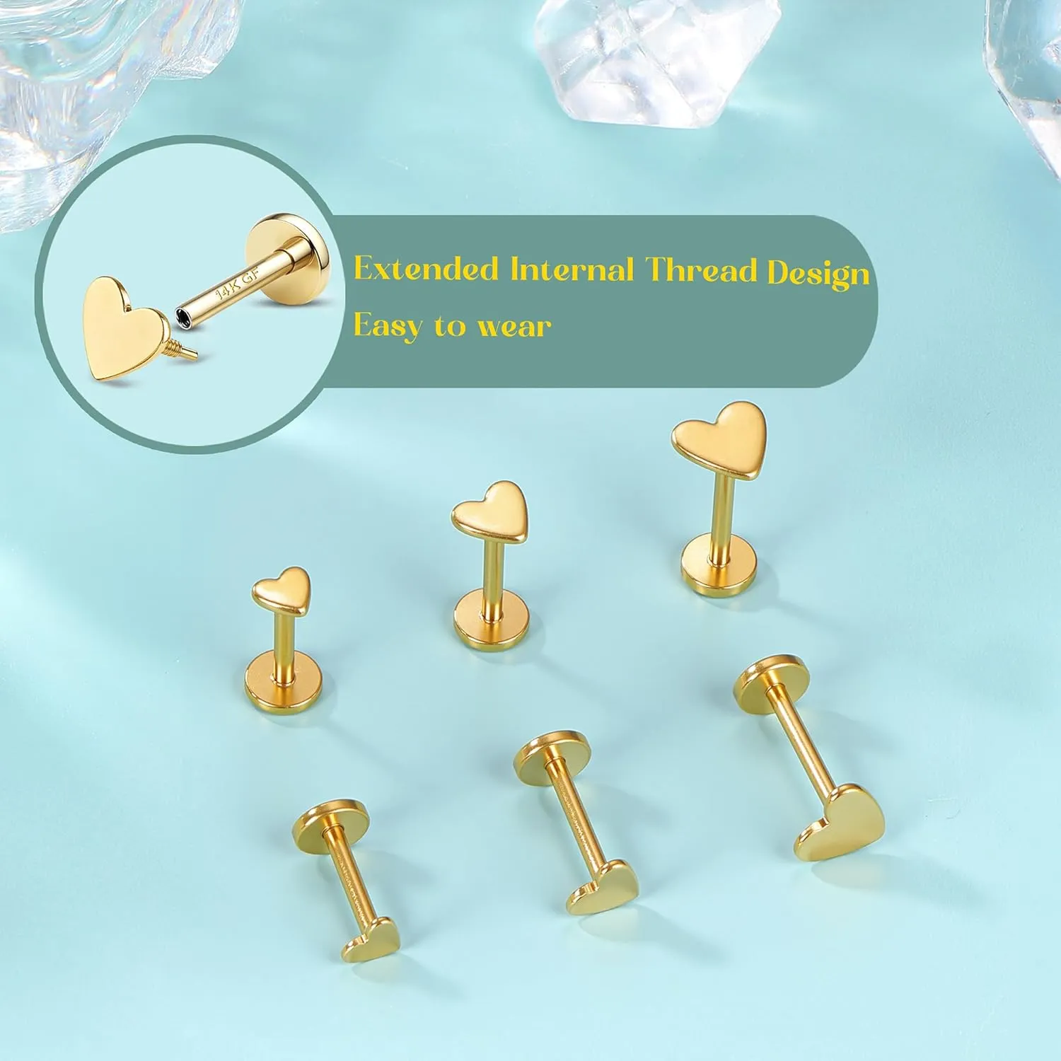 Flat Back Earrings Stud : 14K Gold Filled Titanium Surgical Steel Earrings Hypoallergenic for Women Men 18G Cartilage Helix Tragus Conch Medusa Piercing Jewelry Dainty Stud Earring Set 3 Pair