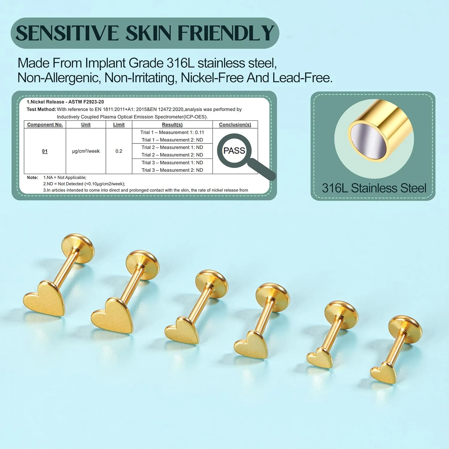 Flat Back Earrings Stud : 14K Gold Filled Titanium Surgical Steel Earrings Hypoallergenic for Women Men 18G Cartilage Helix Tragus Conch Medusa Piercing Jewelry Dainty Stud Earring Set 3 Pair