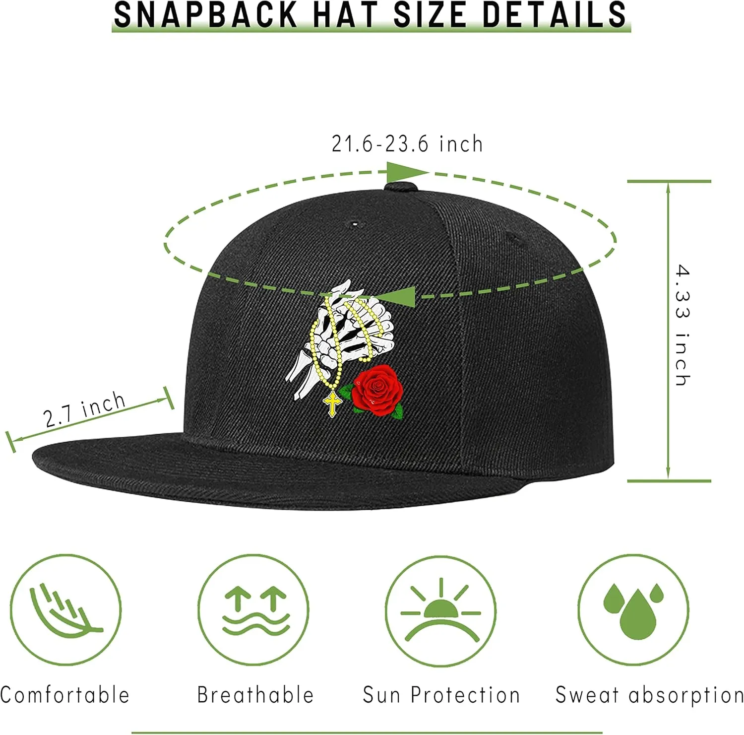 Flat Bill Brim Hat for Men Snap Backpack Men Snapback Hats Trucker Hats Adjustable Men's Baseball Caps Black