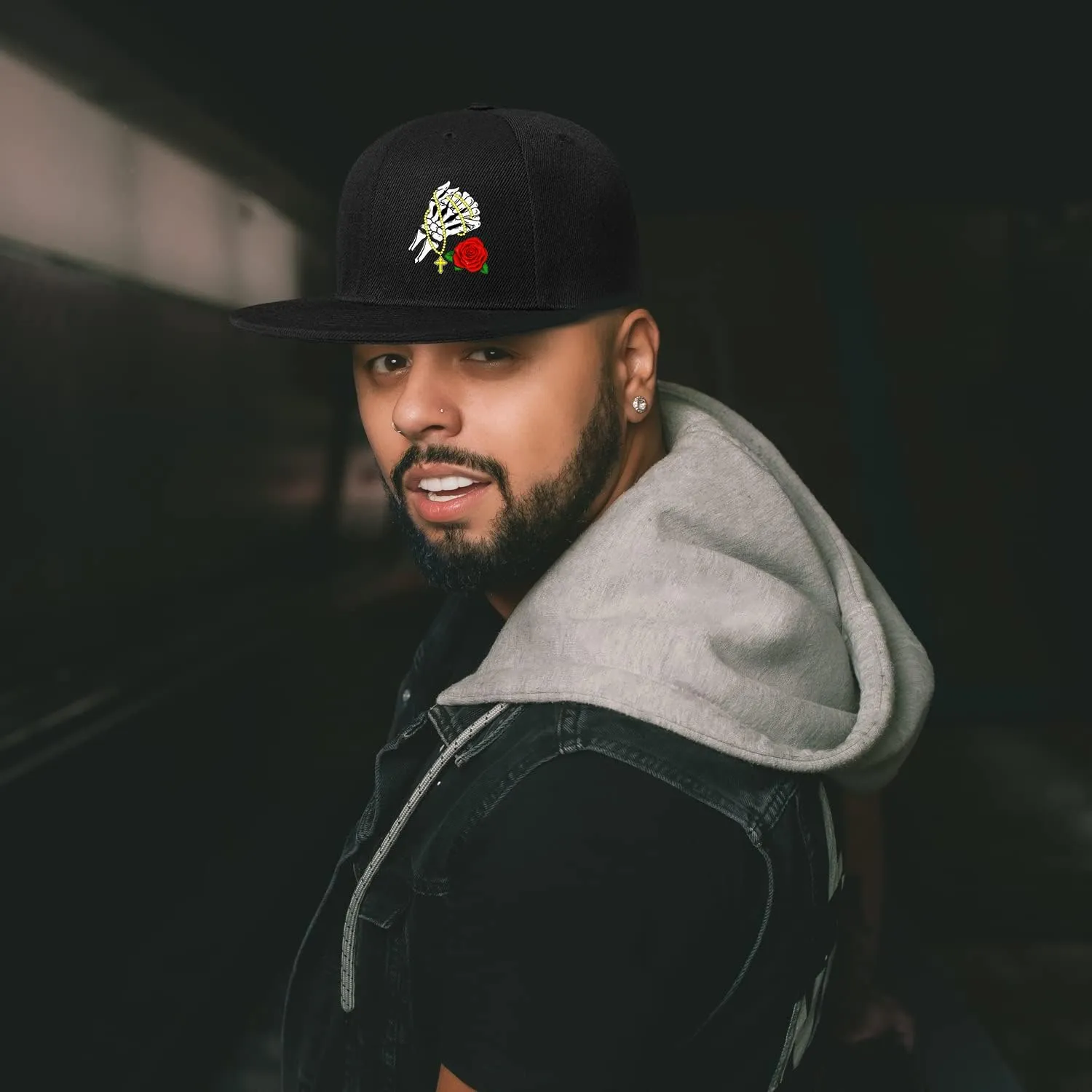 Flat Bill Brim Hat for Men Snap Backpack Men Snapback Hats Trucker Hats Adjustable Men's Baseball Caps Black