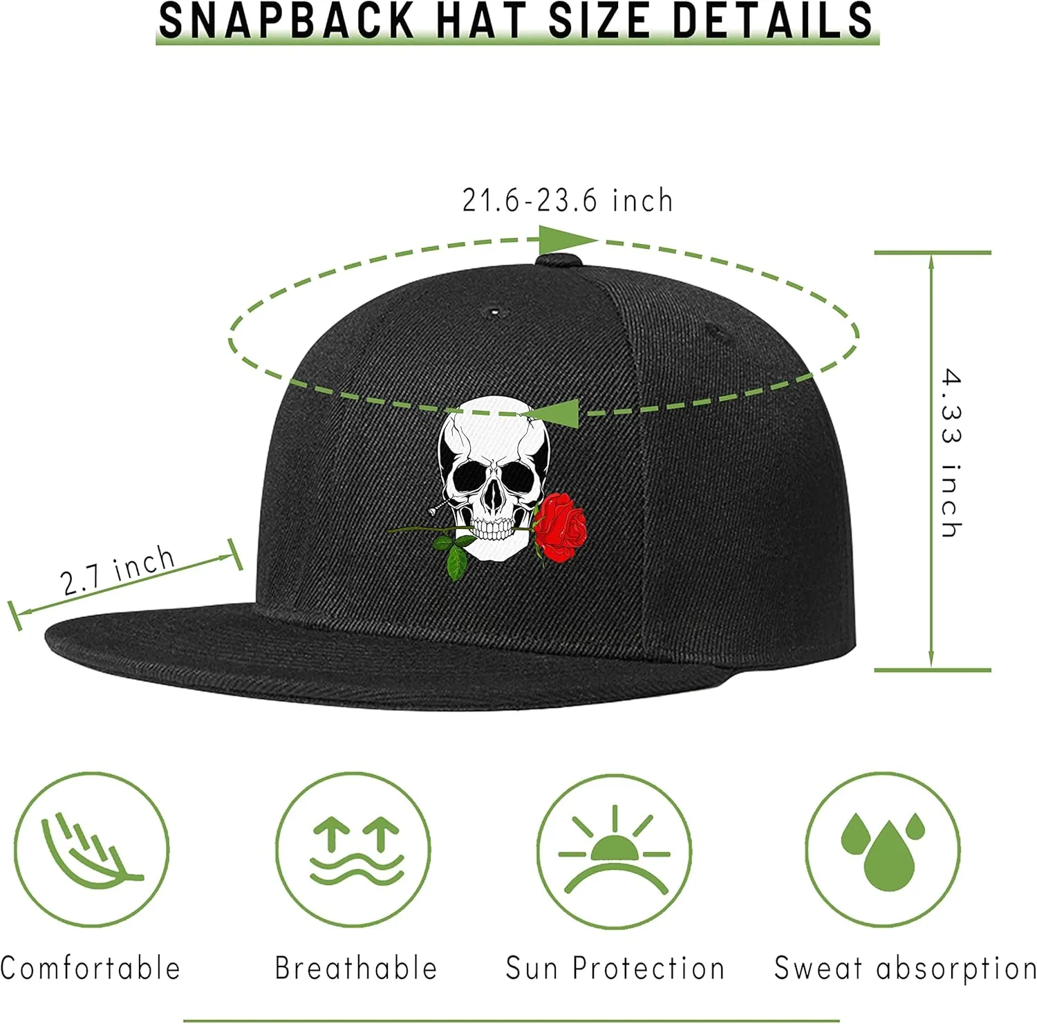 Flat Bill Brim Hat for Men Snap Backpack Men Snapback Hats Trucker Hats Adjustable Men's Baseball Caps Black