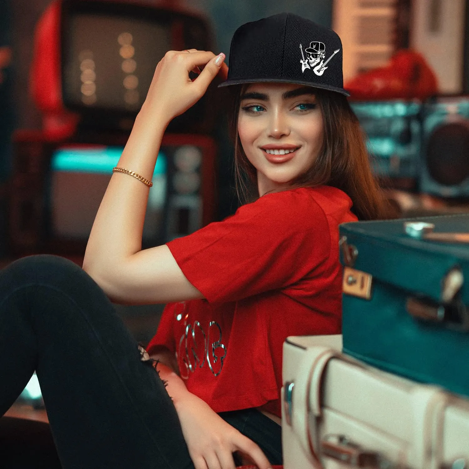 Flat Bill Brim Hat for Men Snap Backpack Men Snapback Hats Trucker Hats Adjustable Men's Baseball Caps Black