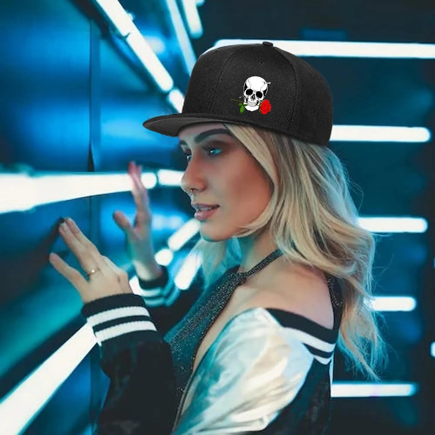 Flat Bill Brim Hat for Men Snap Backpack Men Snapback Hats Trucker Hats Adjustable Men's Baseball Caps Black