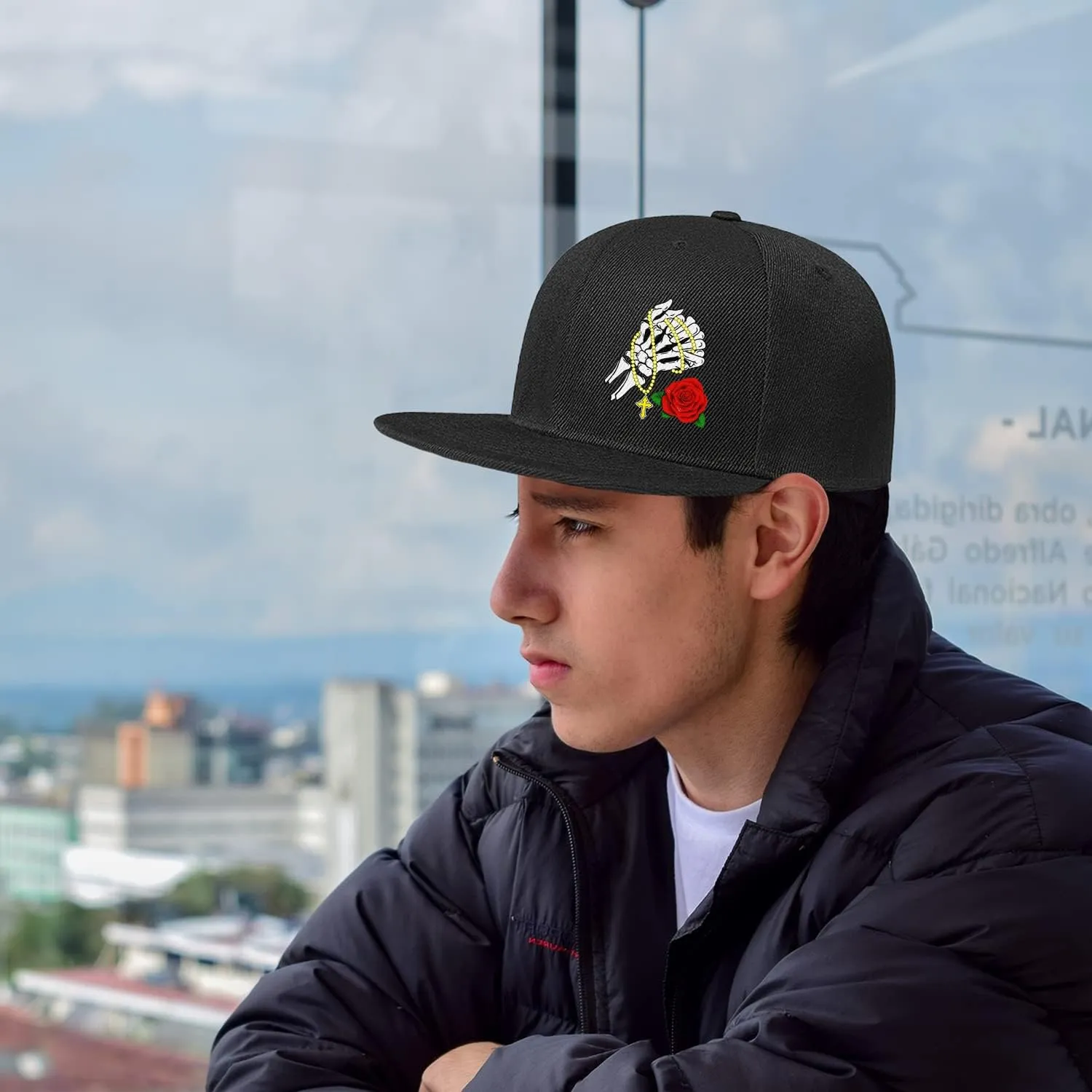 Flat Bill Brim Hat for Men Snap Backpack Men Snapback Hats Trucker Hats Adjustable Men's Baseball Caps Black