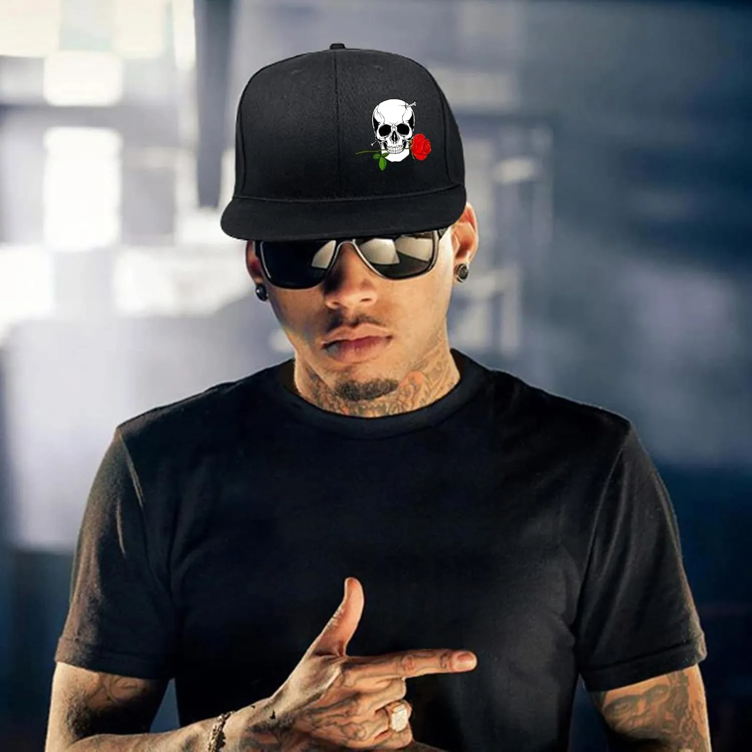 Flat Bill Brim Hat for Men Snap Backpack Men Snapback Hats Trucker Hats Adjustable Men's Baseball Caps Black