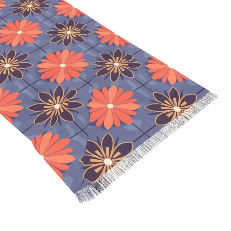 Floral Light Scarf with Red Flowers