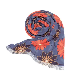 Floral Light Scarf with Red Flowers