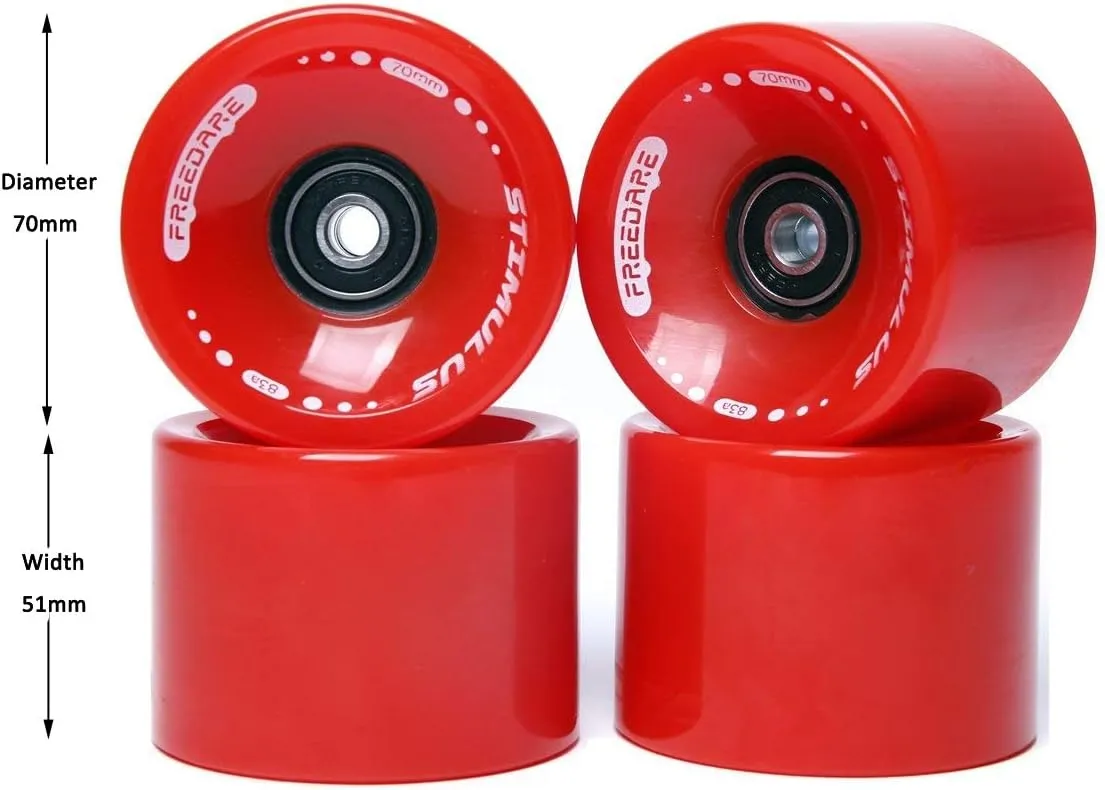 FREEDARE 70mm Longboard Wheels with ABEC-7 Bearings and Spacers(Set of 4)