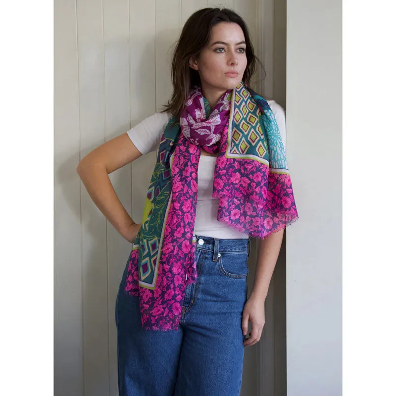 Fuchsia And Sage Print Scarf