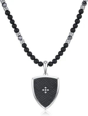 GAVU Men's Crystal Beaded Necklace, Black Pendant Cross Shield Pendant Onyx Necklace for Men