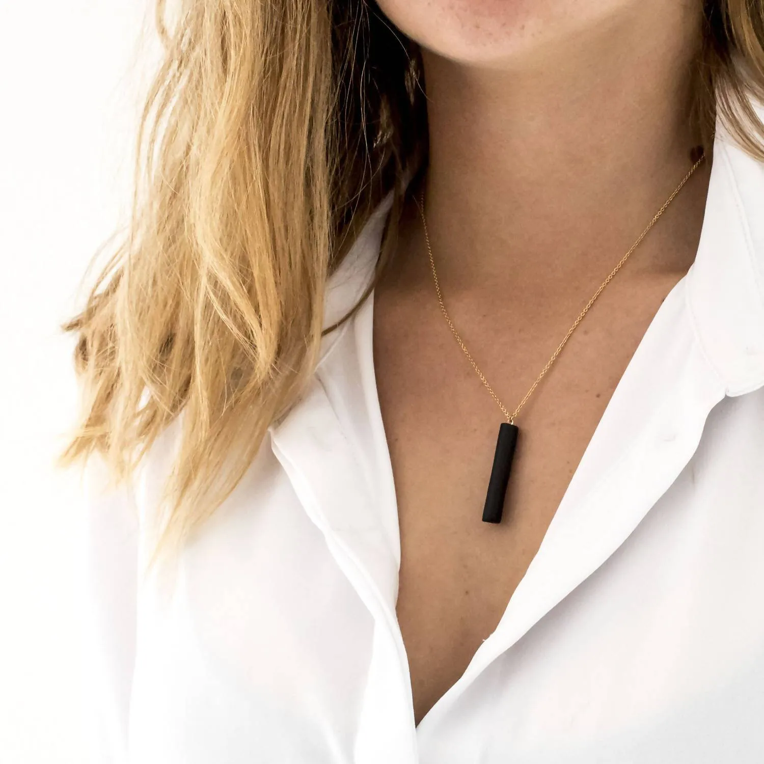 Gold Necklace - Black Bar Pendant