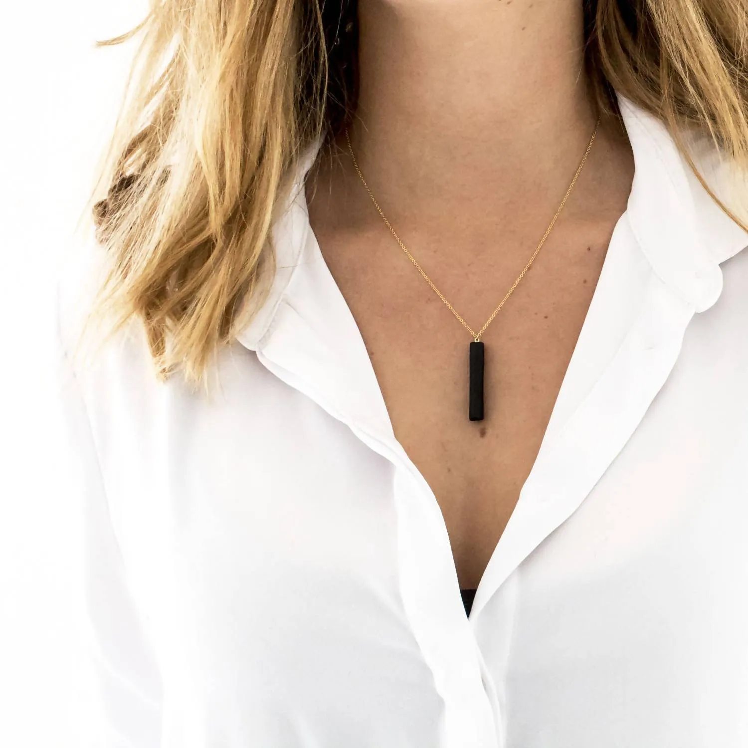 Gold Necklace - Black Bar Pendant