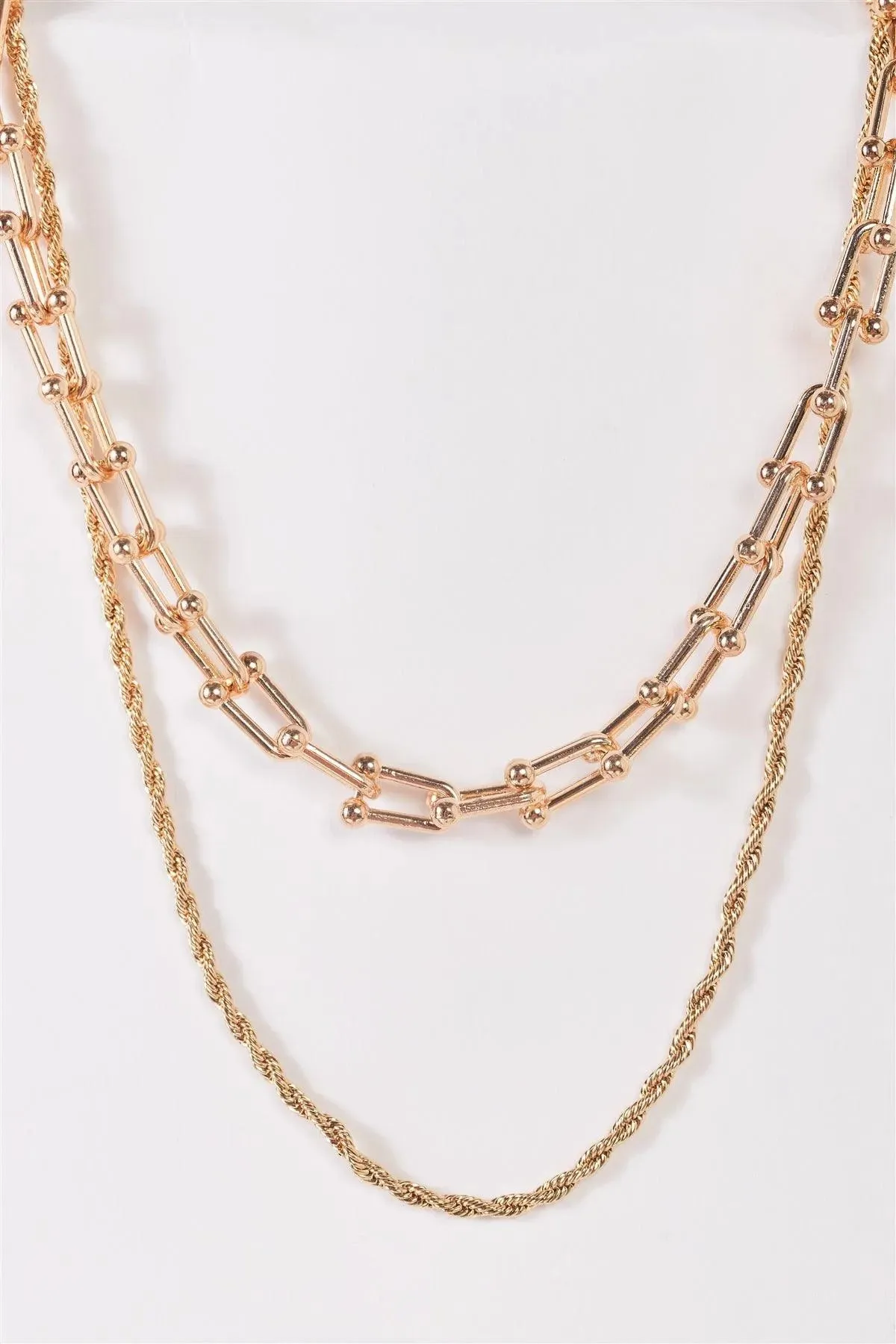 Gold Twisted And U Link Chains Set Necklace