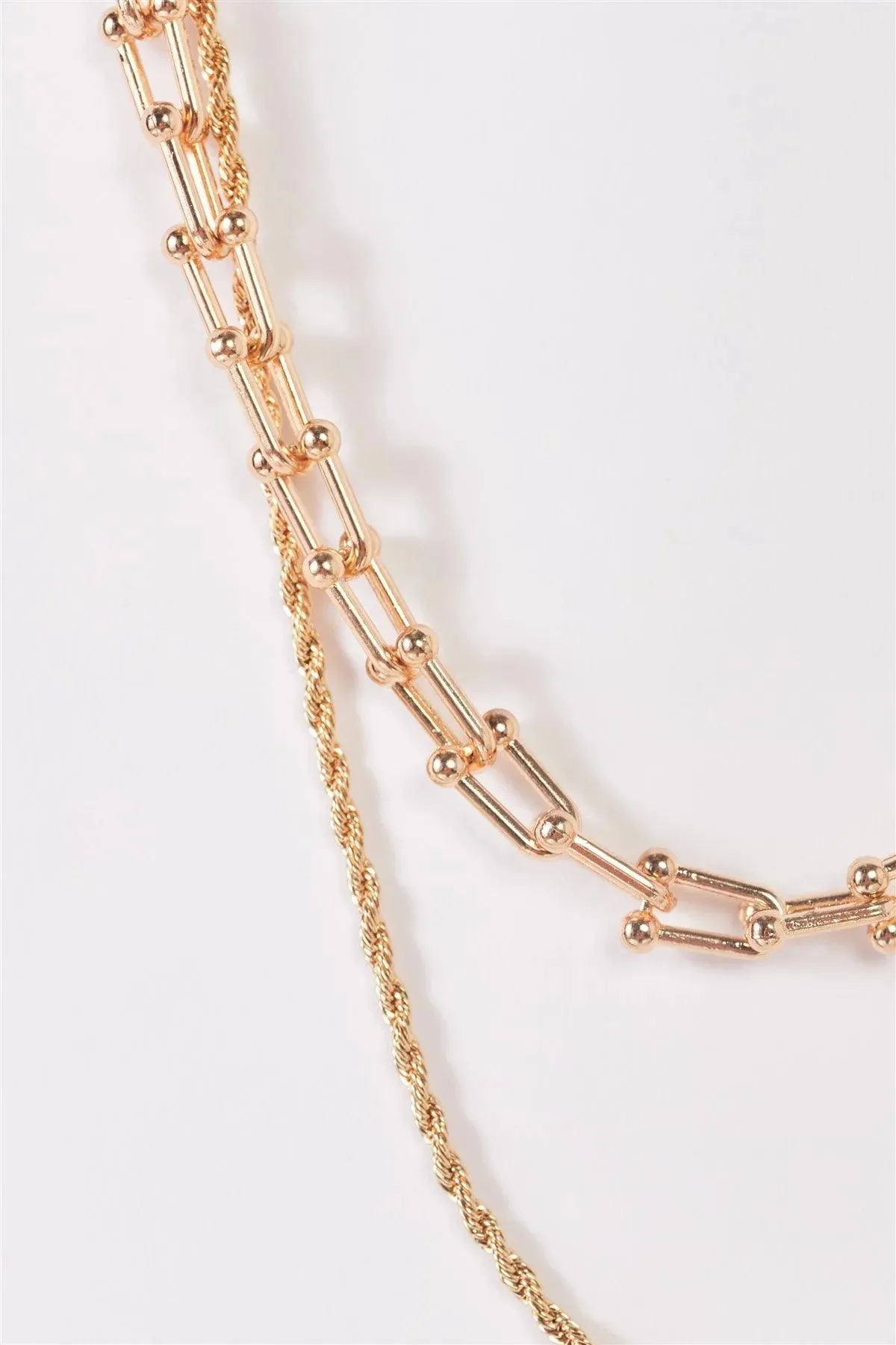 Gold Twisted And U Link Chains Set Necklace