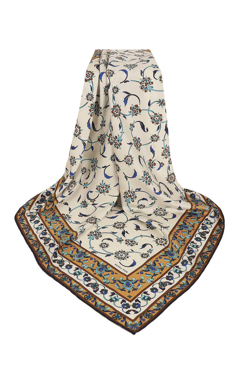 Gold Wildflower Pattern Silky Square Scarf